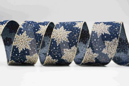 Textured Snowflakes Wired Ribbon_KF7314GV-14_navy blue